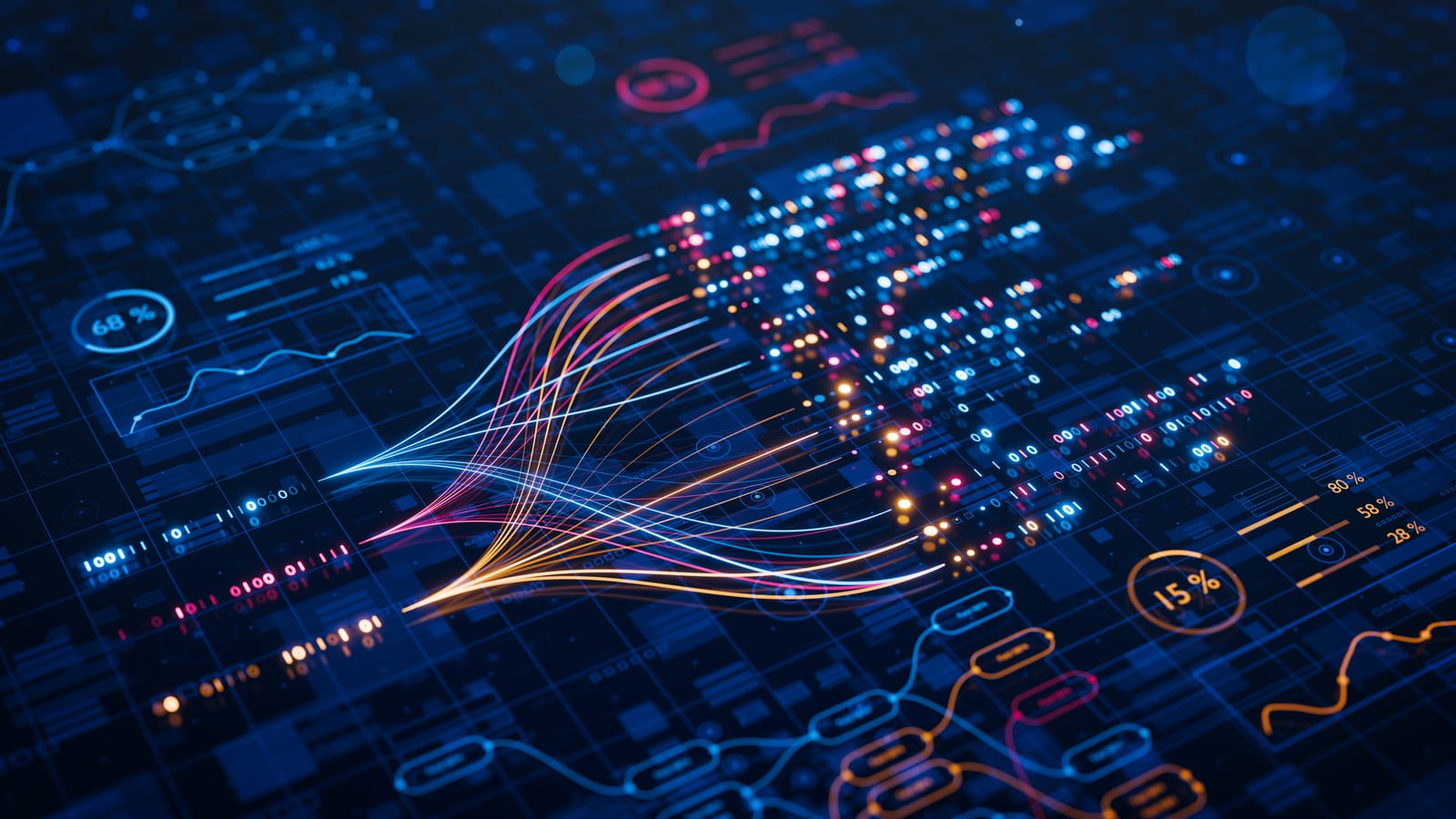 Leuchtende Datenverbindungen auf einer digitalen Platine