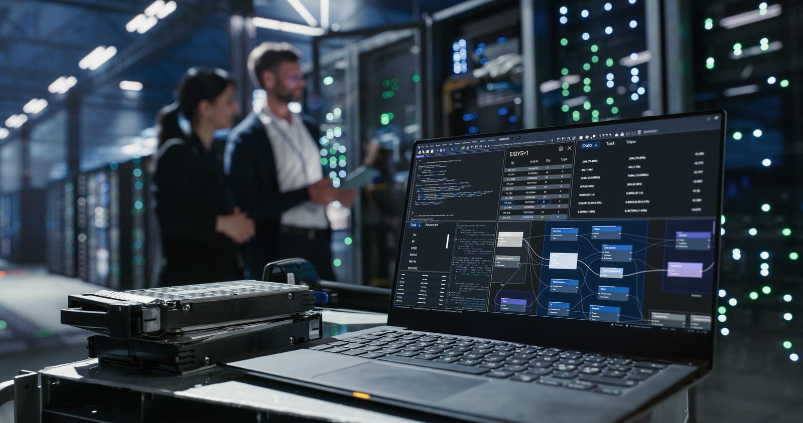 Laptop mit Engineering-Workflows in einem Rechenzentrum